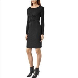 All Saints Sian Black Long Sleeve Knot Detail Front Dress Size Small